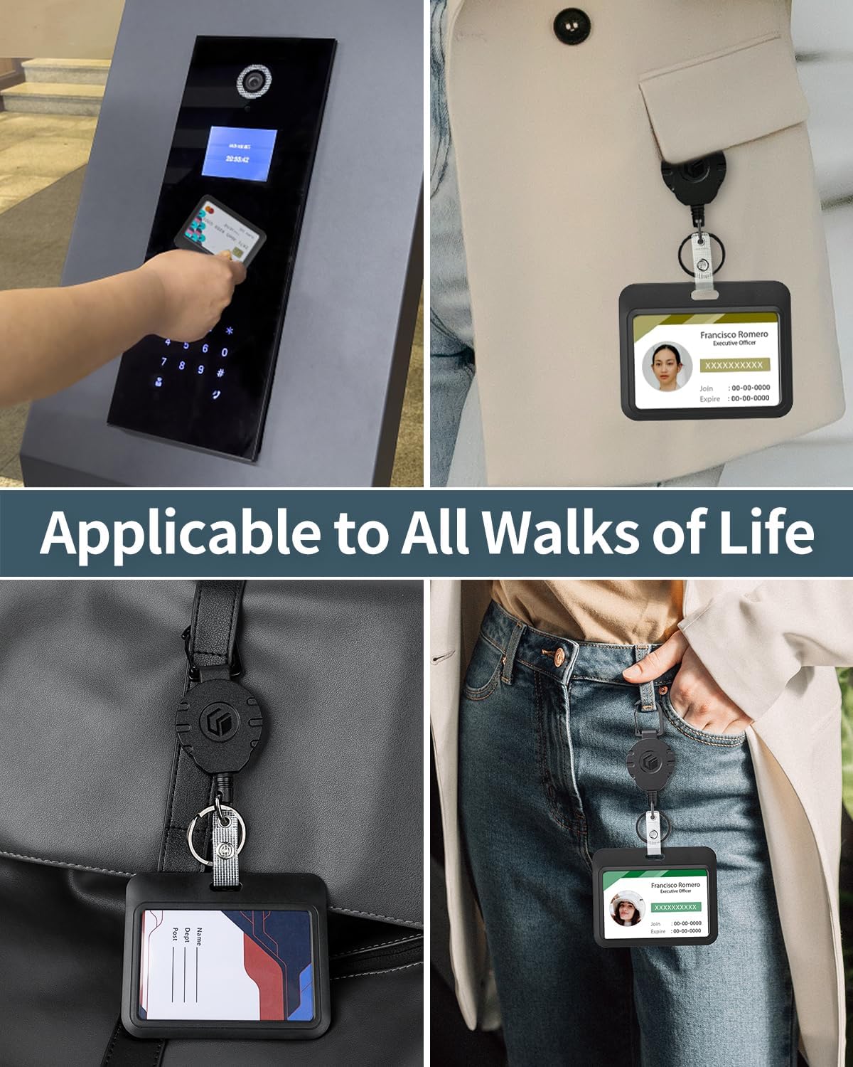 Uniclife 2 Pack Sliding Badge Holder Horizontal Hard Plastic Case with Retractable Keychain Badge Reel for up to 8 oz Card Protector for ID Credit Card Proximity Key Card Driver’s License and Pass