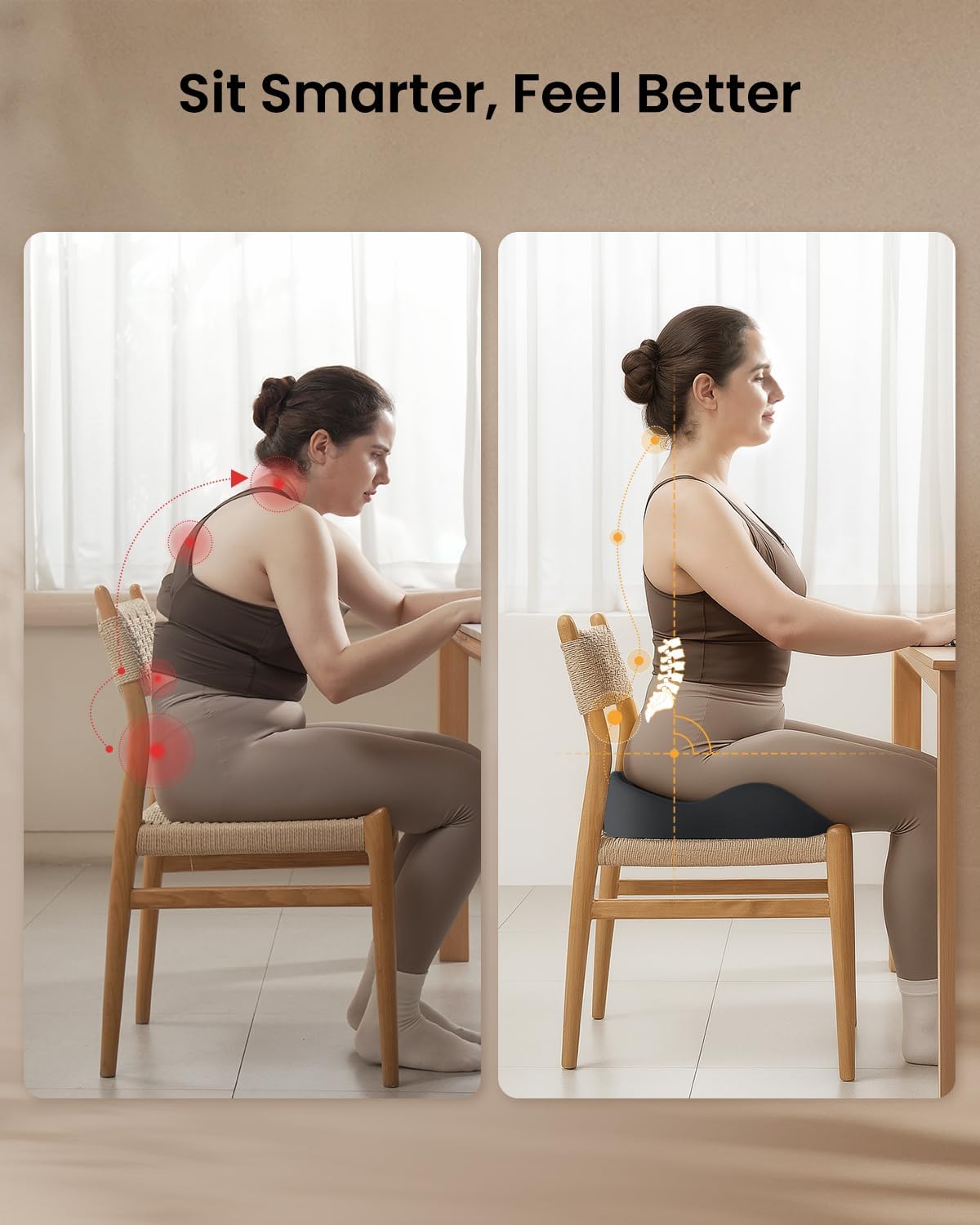 ProtoArc Extra Large Seat Cushions for Office Chairs, Ergonomic Memory Foam Seat Cushion for Home, Extra Cover, Car Seat Cushions for Driving, Pressure Relief Pad for Sciatica - Black