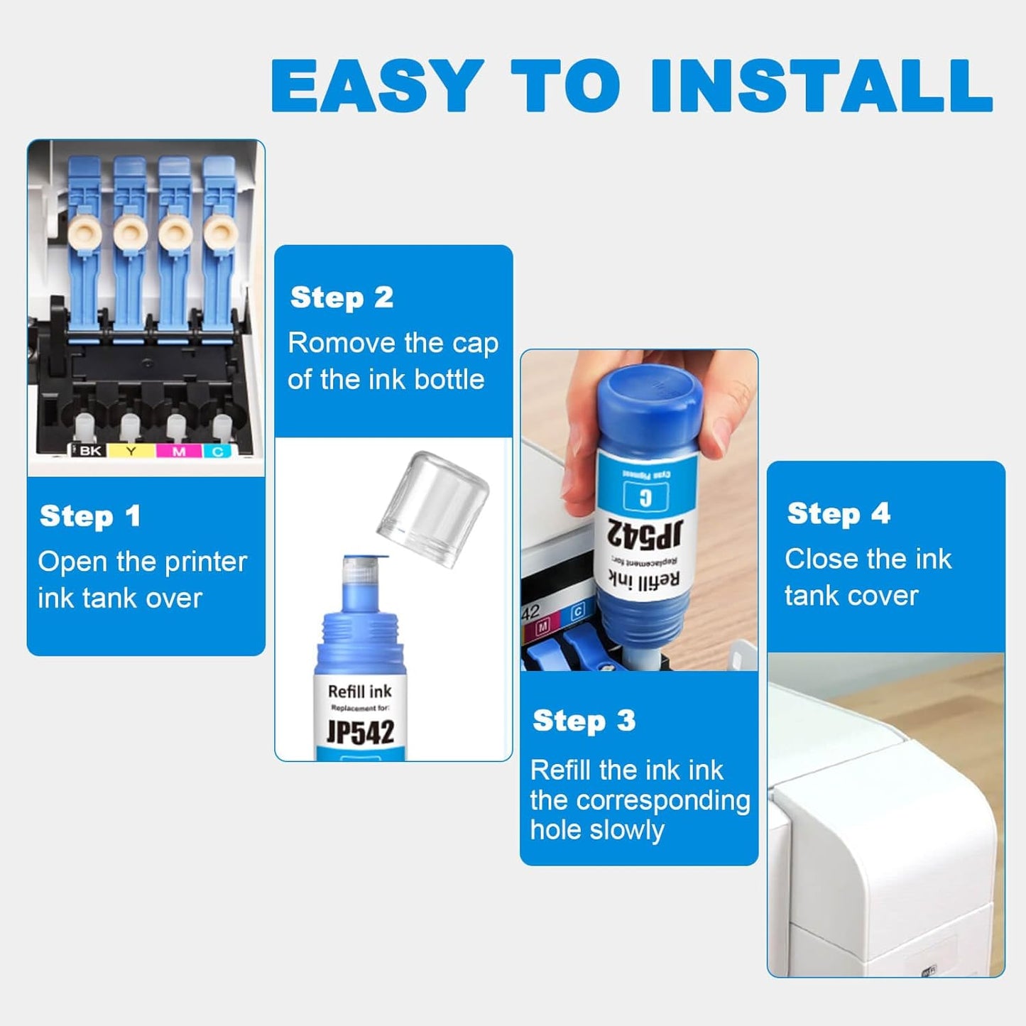542 Ink Refill Bottles Cyan Compatible 542 Ink Bottles Work for ET-5800 ET-5850 ET-5880 ET-16600 ET-16650 ST-C8000 ST-C8090 Printers (2 Pack, 70 ml)