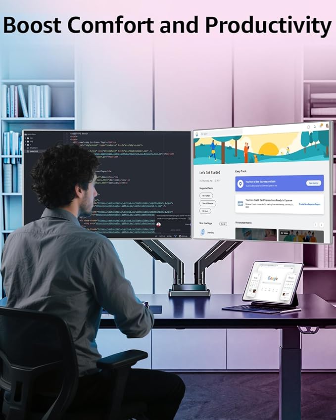 MOUNTUP Dual Monitor Stand for Max 43 inch Screens, Ultrawide Monitor Arm Height Adjustable, Heavy Duty Dual Monitor Mount, Full Motion Premium Gas Spring Arm, Holds 2.2 to 33 lbs, VESA Desk Mount