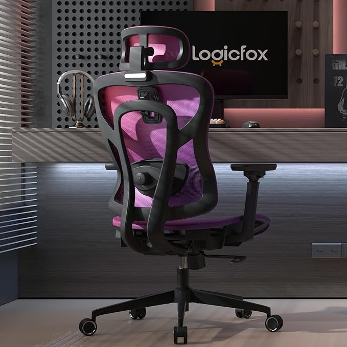 Ergonomic Mesh Office Chair, Gradient Purple Desk Chair with 3D Armrests, Adaptive Thoracic Support, 3D Lumbar Support & Adjustable Headrest, high Back Home Swivel Computer Chair with Tilt Function