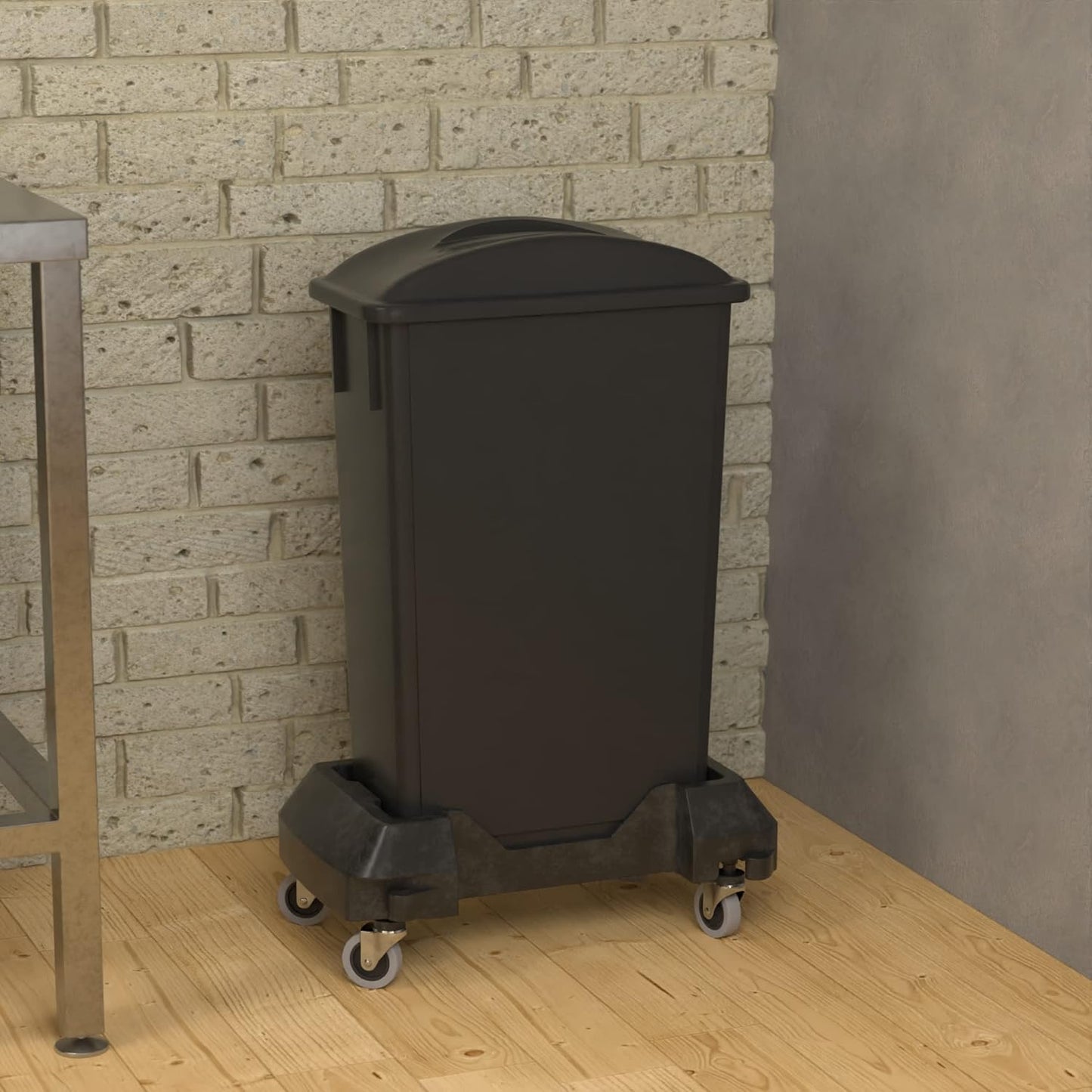 23 Gallon Black Slim Jim Trash Can with Flat Lid with Handle and Dolly