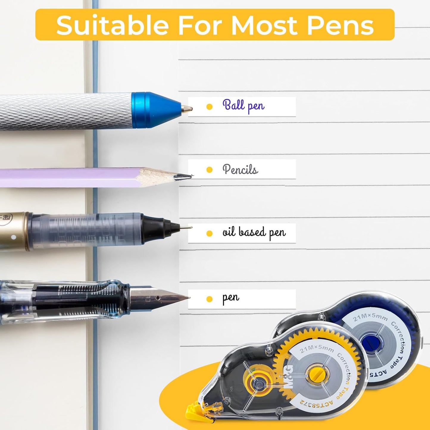 M&G 12 pack 68.9 Feet correction tape,826.8FT/ 252M in total, Correction tape bulk for School, Office, Note Taking, Journal,Easy to Use Applicator for Instant Corrections