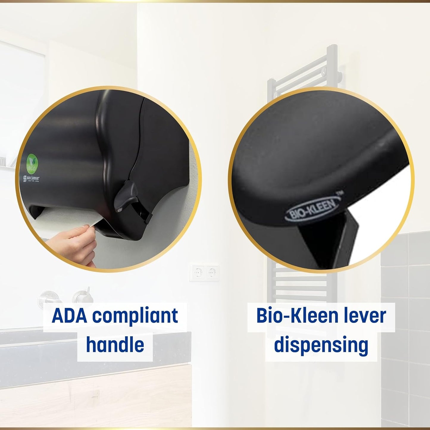 San Jamar Ecologic Element Recycled Plastic Lever Paper Towel Dispenser, Manual Towel Dispenser, Wall Mounted Dispenser with Zero Waste for Home and Business, 8 Inch Rolls, Black