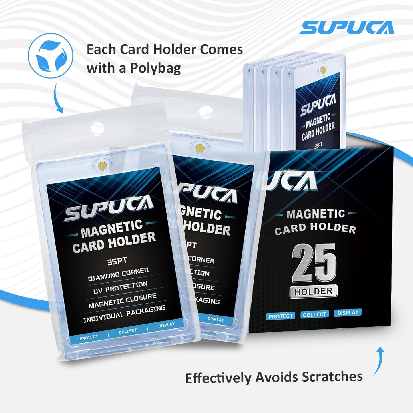 25ct Magnetic Card Holder 35PT, One Touch Protector for Trading Cards, Hard Plastic Sleeves Display Case for Baseball and Sports Cards