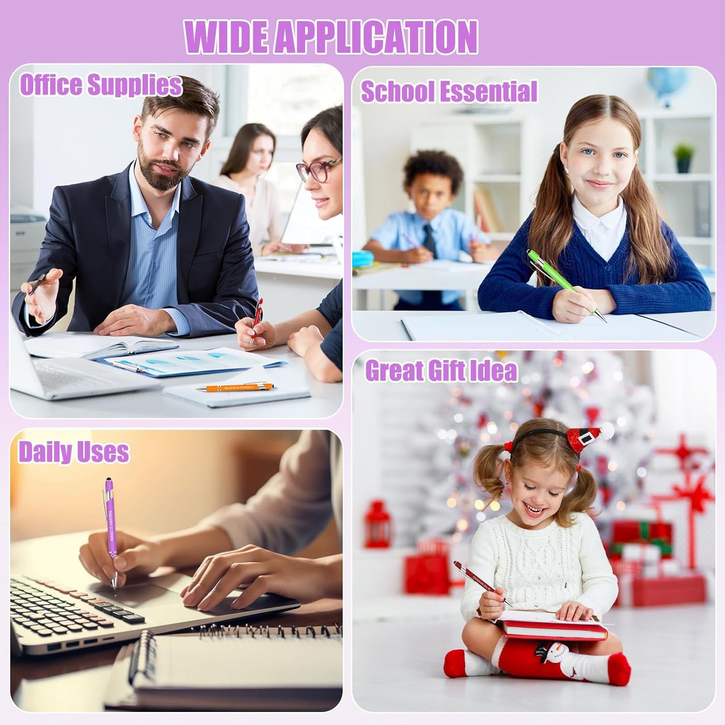 100 Pcs Inspirational Pens Bulk - Motivational Ink Ballpoint Pen with Quotes Stylus Tip Nurse Gifts for School Coworkers Office Supplies Black Ink