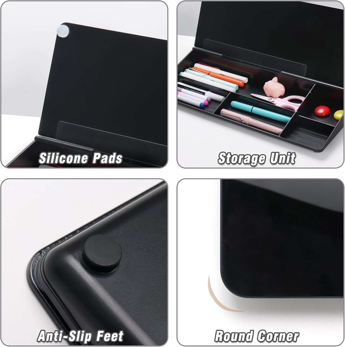 SELEAD Desktop Glass Whiteboard Weekly Planner Calendar with Organizer, Markers, Eraser, Holder - Small Dry Erase White Board TODO List Memo for Home, School, Office Desk Accessories - Black