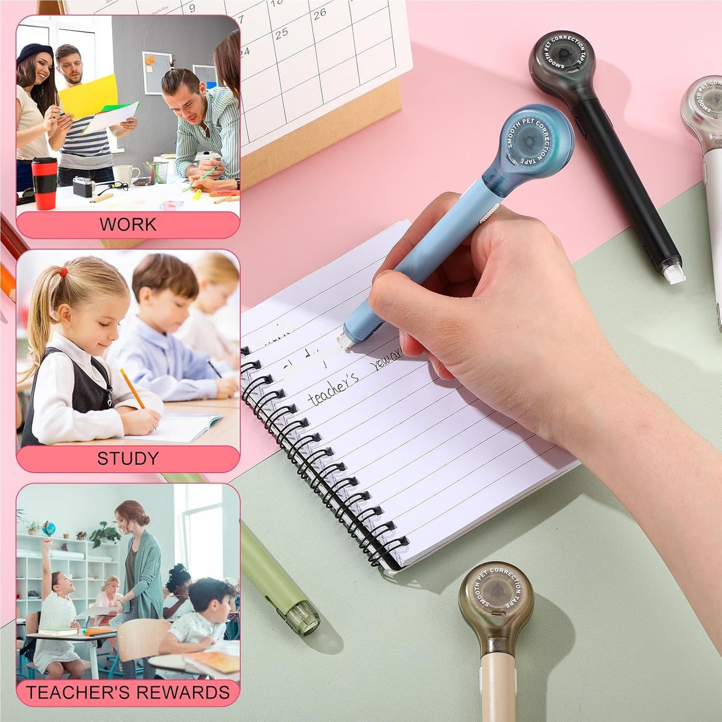 10 Pack Correction Tape Pen Correctional Ink Tape Push Pull Protective, Easy to Use Applicator for School Office Supplies, 0.2 x 236 Inch(Natural Color)