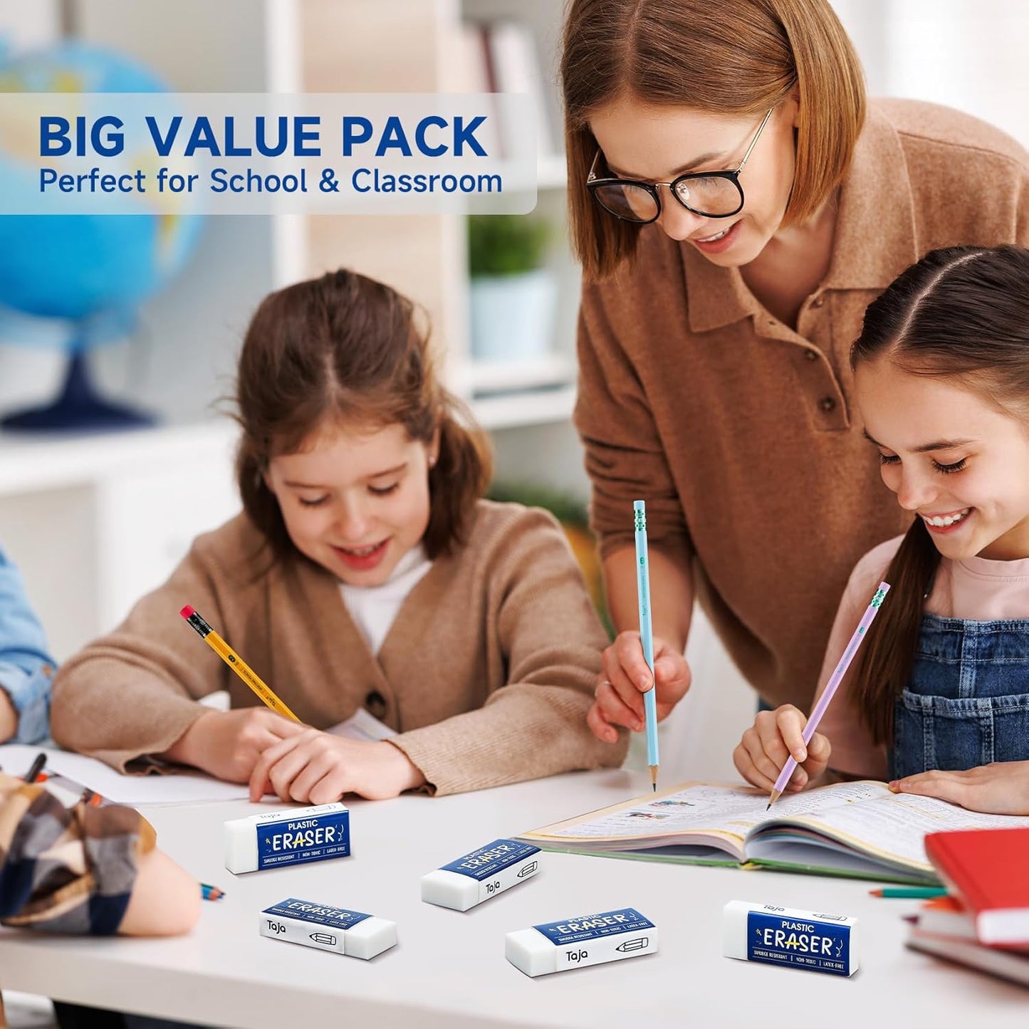 72 Pack White Erasers Bulk, Large Pencil Erasers for School, Classroom, Teacher, Homeschool, and Office Supplies