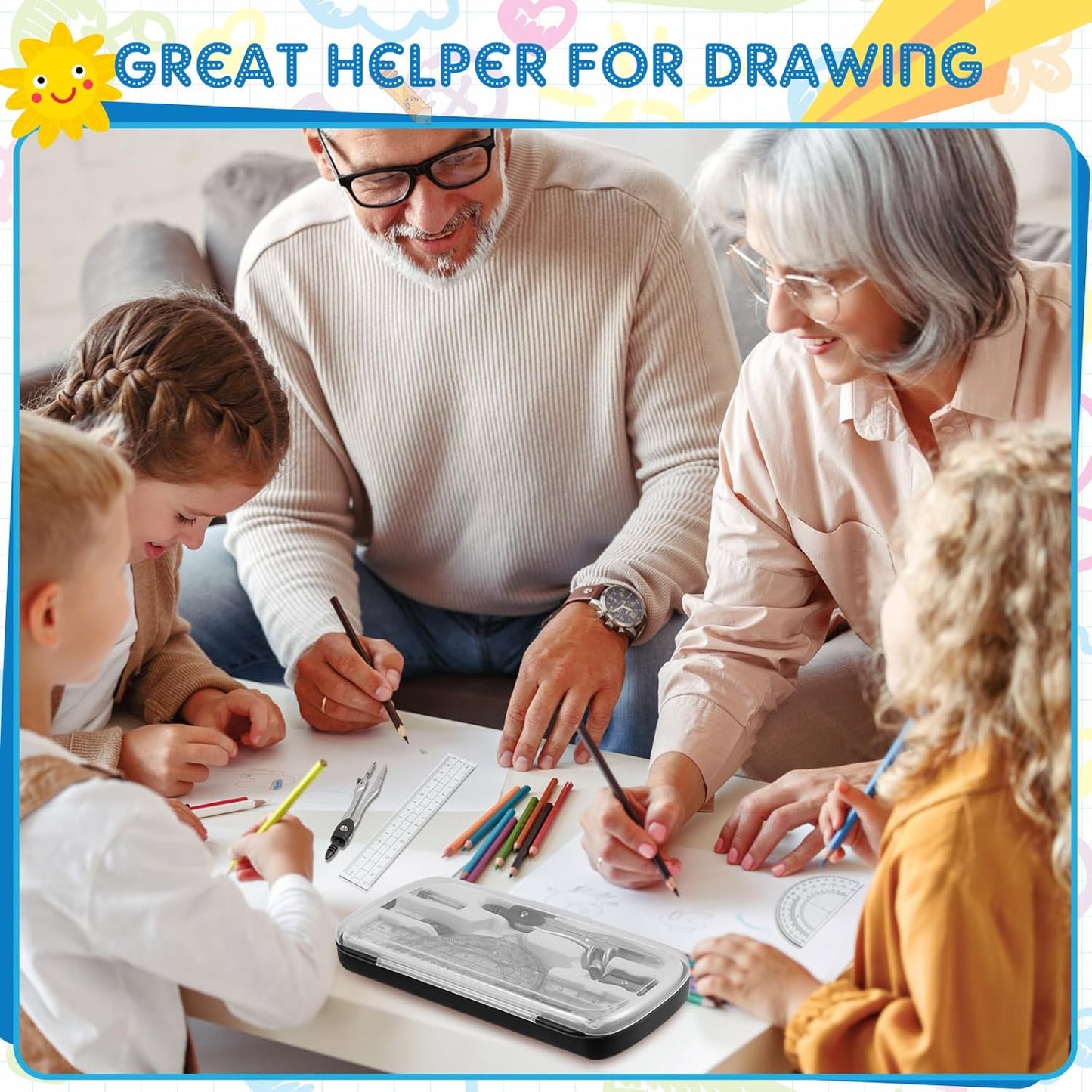 Teling 12 Sets Math Geometry Kit for Students 10 Pcs Compass Geometry Tools Set Includes Rulers Protractor Compass Eraser Pencil Sharpener Lead Refills Pencil (Black)