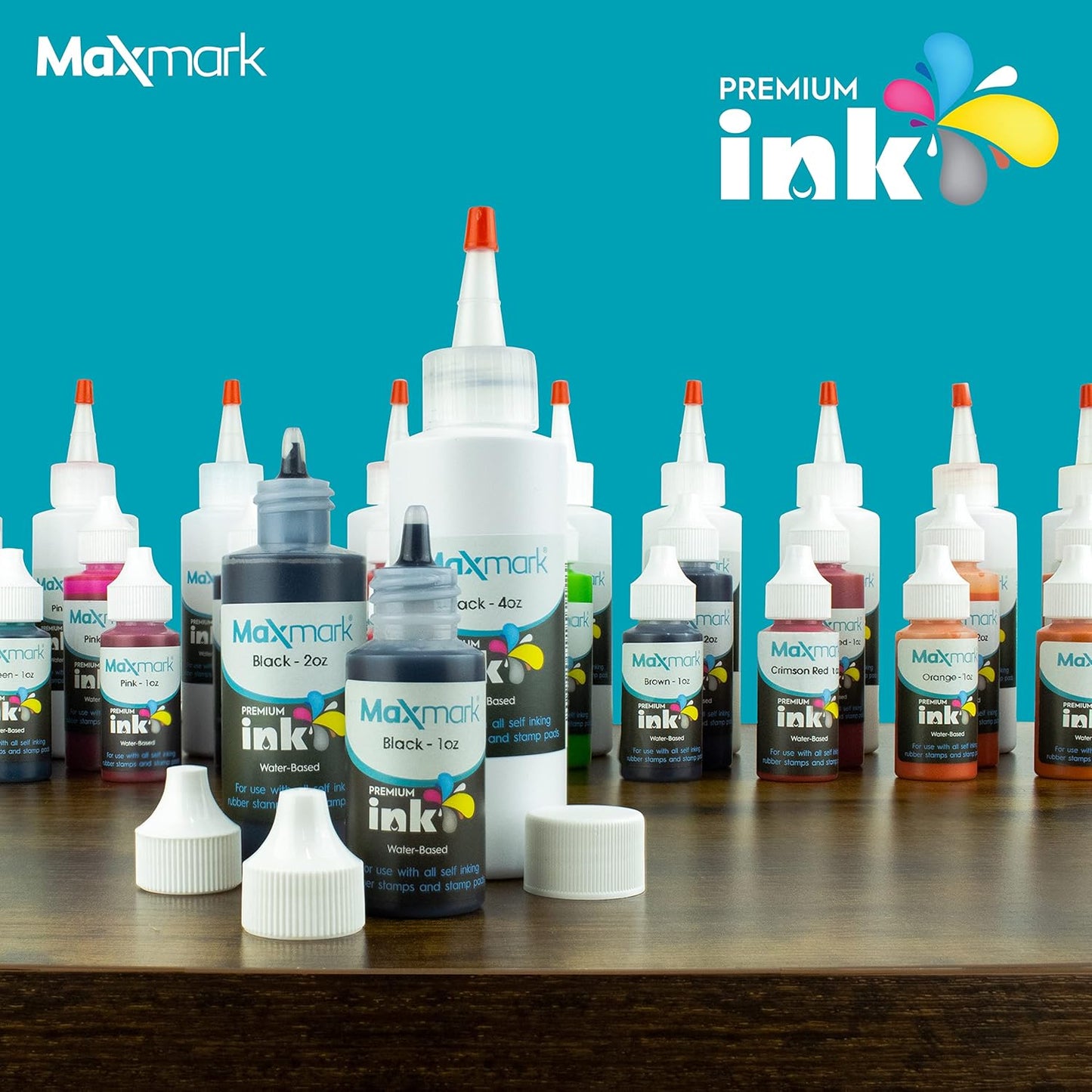 MaxMark Premium Refill Ink for self Inking Stamps and Stamp Pads, Light Blue Color - 1 oz.