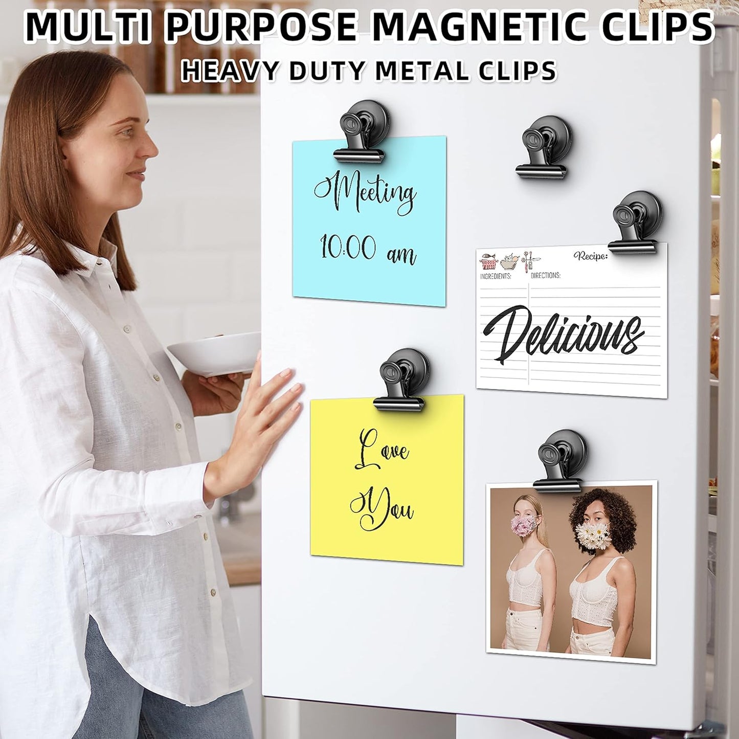 Grtard 24 Pack Magnetic Clips Heavy Duty, Black Magnet Clips for Fridge, Refrigerator Magnets, Strong Magnetic Clip, Scratch Free Magnets with Clip for Whiteboard, Refrigerator, Cruise, Locker