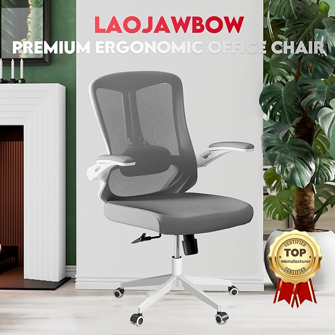 Ergonomic Office Chair - 400LB Comfy Desk Chairs with Lumbar Back Support, Mesh Computer Chairs with Wheels and Arms for Home Office, Study (669Gray-Without Headrest)