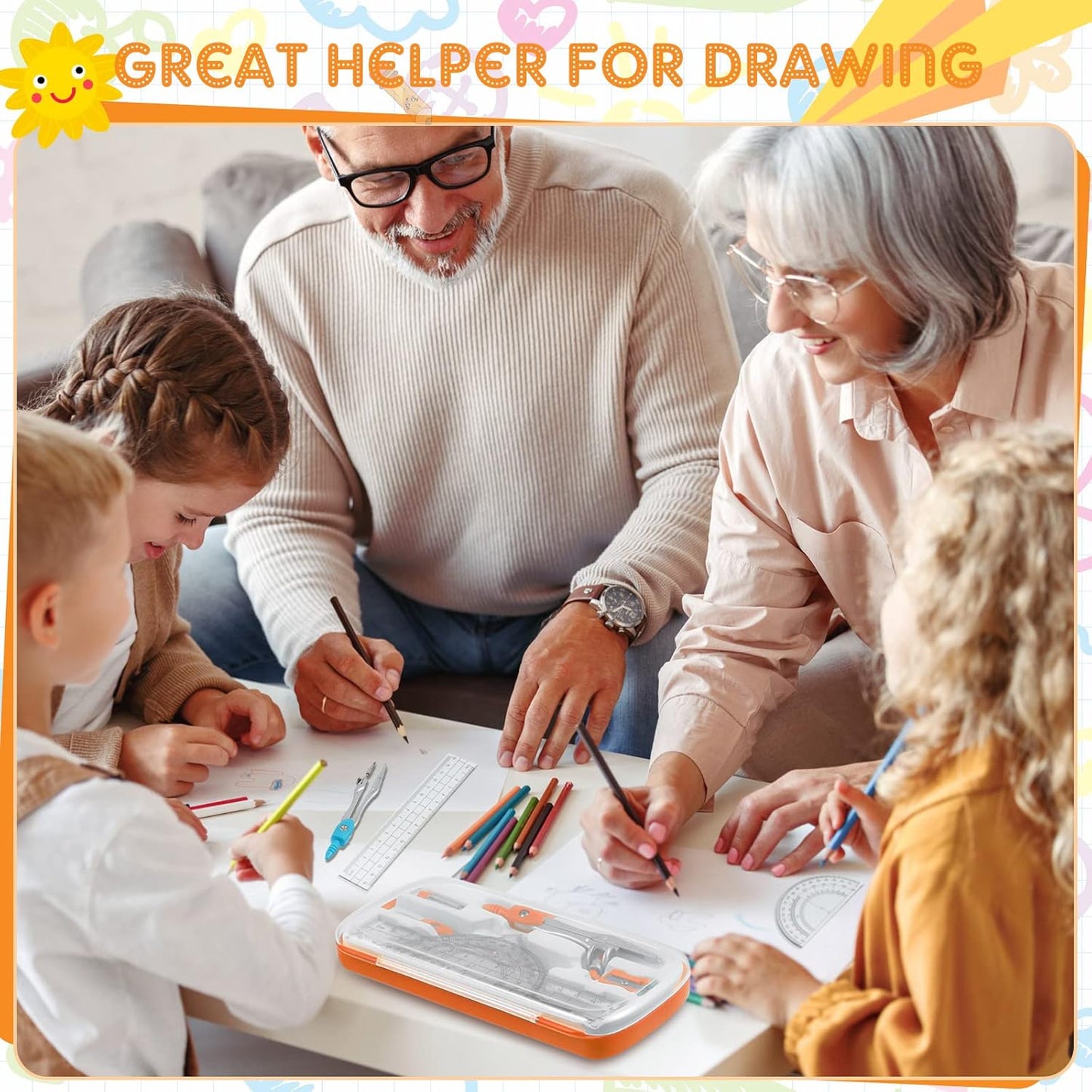 Teling 24 Sets Math Geometry Kit for Students 10 Pcs Compass Geometry Tools Set Includes Rulers Protractor Compass Eraser Pencil Sharpener Lead Refills Pencil (Multi Color)