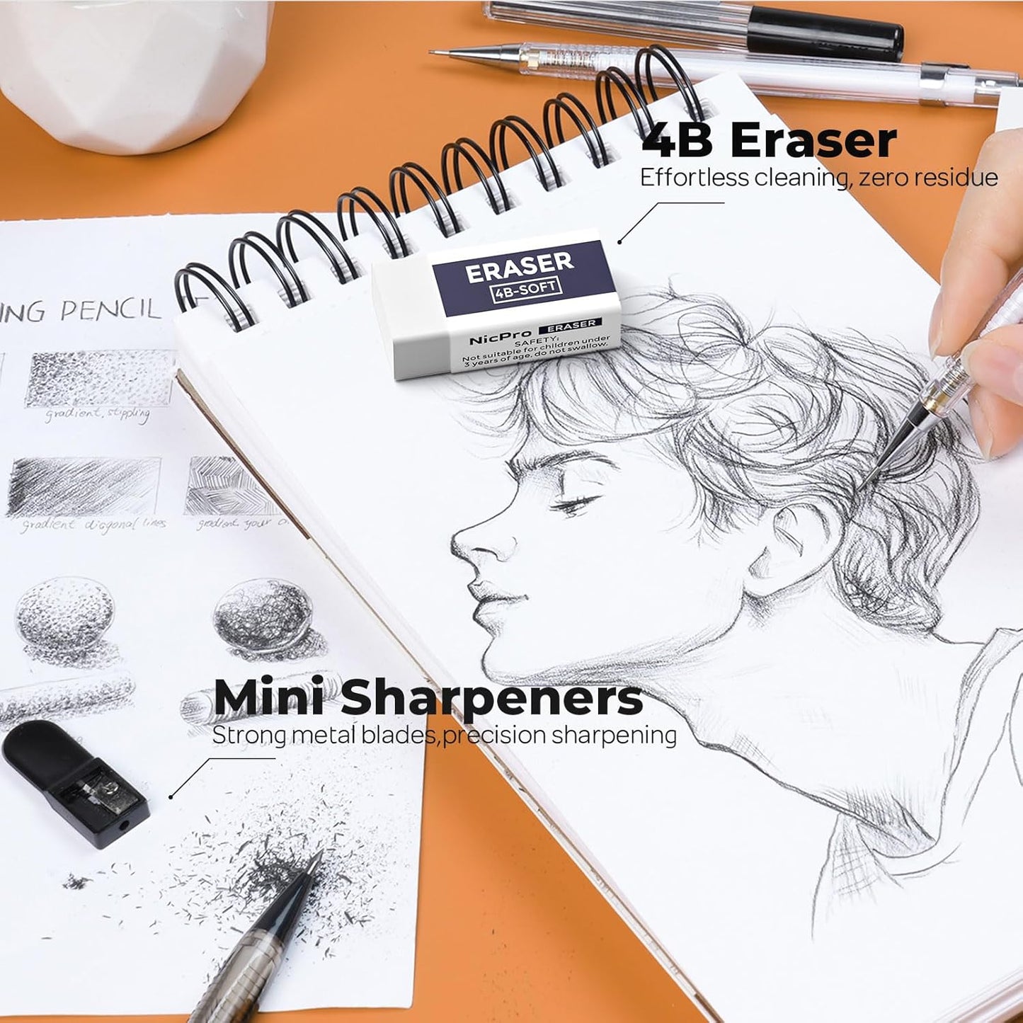 Nicpro 26PCS Art Drawing Supplies Kit, Mechanical Pencils Set 0.5, 0.7, 0.9 & 2mm, 100 Sheets Sketch book, 172PCS Lead Refills, School Supplies Gifts for Artist Adults Teens Girls Boys Kids Sketching