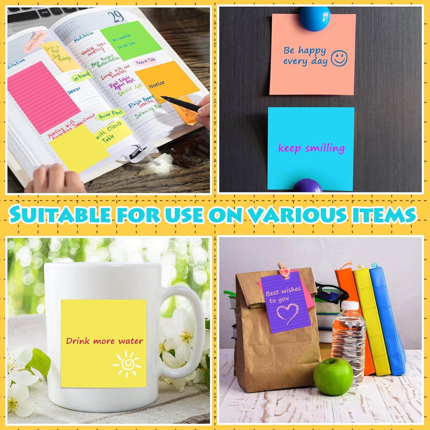 Yexiya 64 Pcs Lined Sticky Notes Self Stick Notes with Lines Bright Assorted Colors Sticky Pad for Home Office Products Post Memos, 1920 Sheets(4 x 6 Inch, 3 x 3 Inch,Stylish Color)