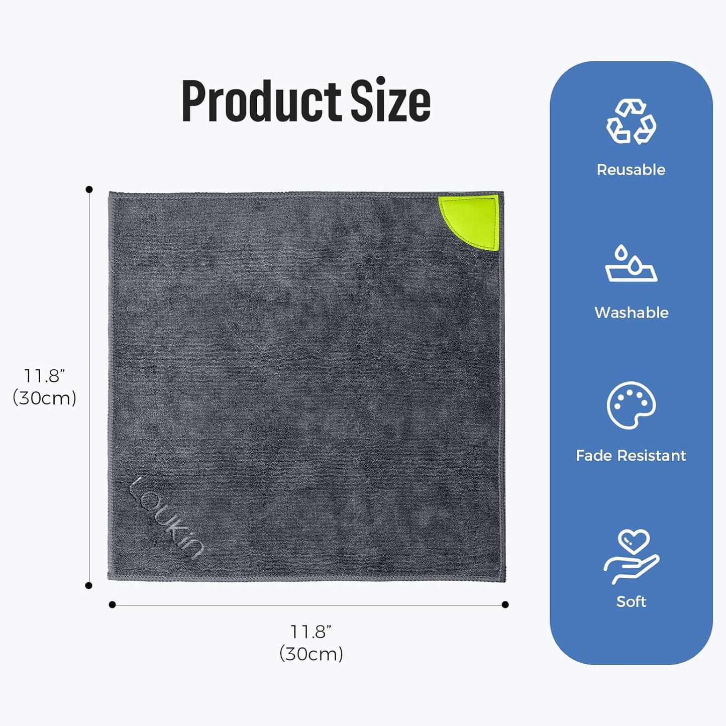 loukin 2 Pack Magnetic Cleaning Cloth, Microfiber Dry Erase Eraser, Washable Whiteboard Cleaning Cloth for Classroom, Home and Office, Gray, 12" x 12" - 3.4 fl oz Whiteboard Cleaner Included