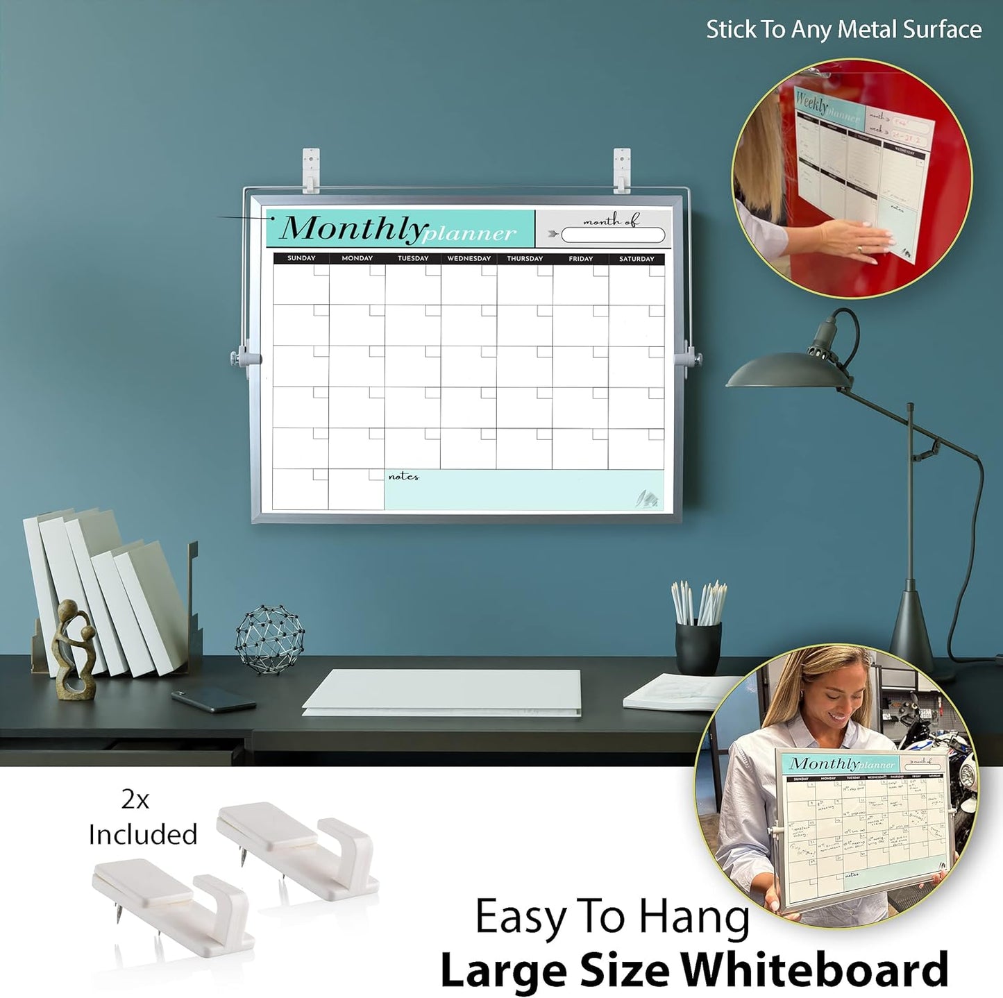 Weekly Dry Erase Board Black Frame, Desktop Calendar White Board with Weekly & Monthly Planners 12x16 inch, Magnetic to Do List with Stand, 6 Markers and Eraser. Whiteboard for Home and Office Desk