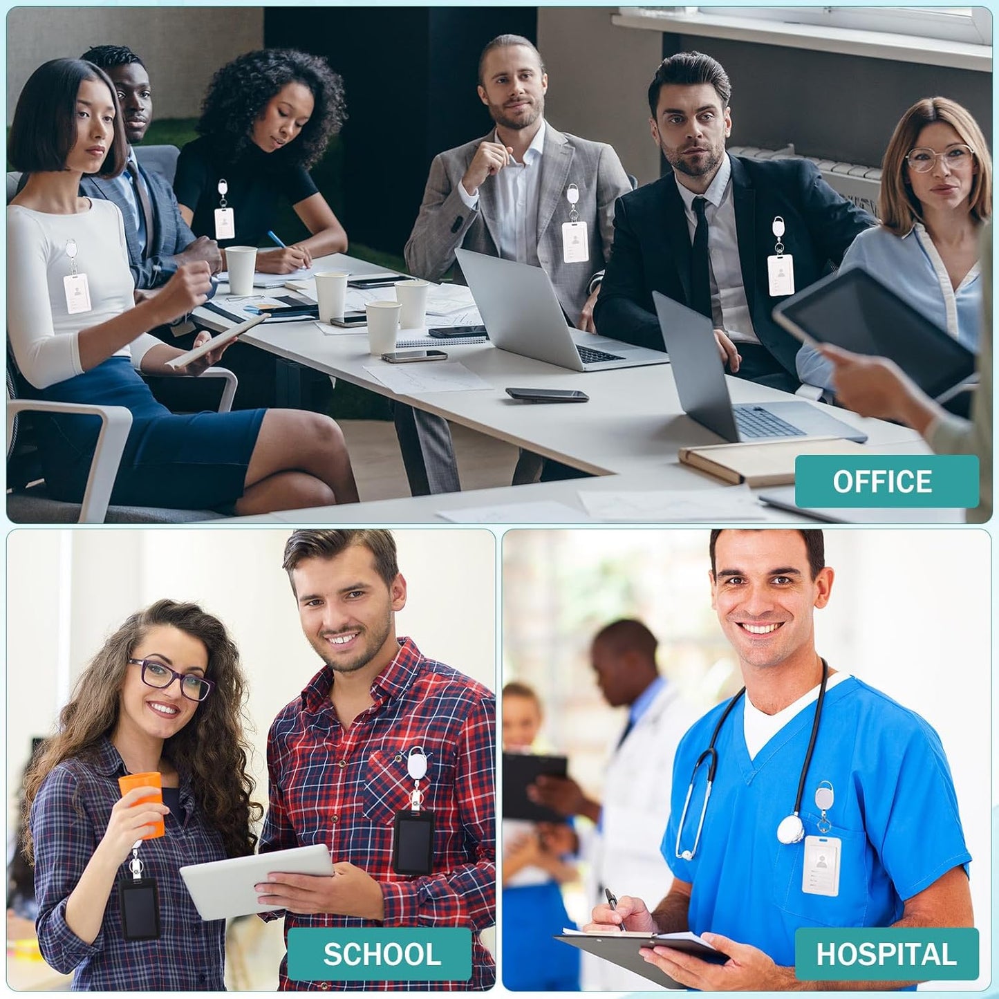 Yaomiao 100 Pack Retractable Badge Holder Reel with Clips Heavy Duty ID Card Holder Reels Bulk with Key Ring for Office Worker Doctor Nurse Employee School Students (White)