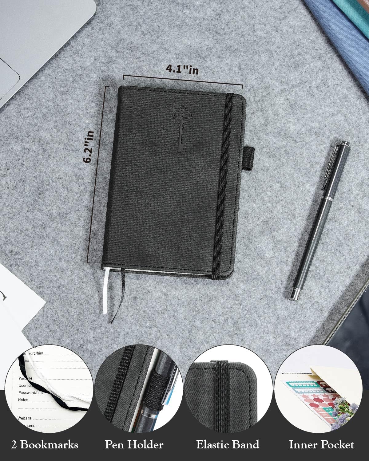 Small Password Keeper Book with Colorful Alphabetical Tabs, Hardcover Password Log-book for Internet Password and Website Address, 4.1"×6.2" Password Notebook for Home Office (Black)