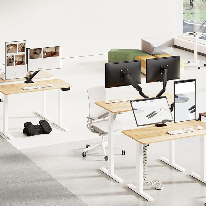 Mount-It! Full Motion Dual Monitor Mount with Spring Arms, 17" to 32", Full Motion Monitor Arm with Tilt, Rotation, Swivel, Height Adjustment, Clamp or Grommet, Fits VESA 75x75 and 100x100 - Black