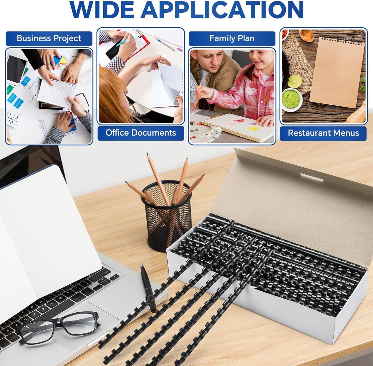 MYFULLY 100 Pack 21 Ring Plastic Comb Binding Spines | 1/4 Inch Diameter, 20 Sheet Capacity, A4, Black Binding Comb (1/4" (20 Sheet Capacity))