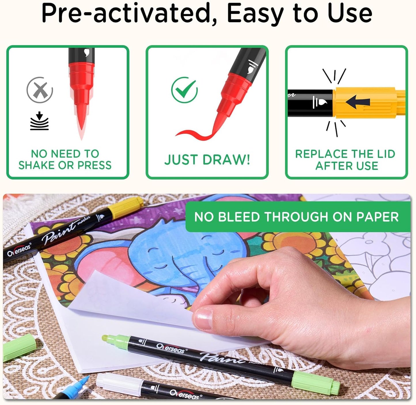 Overseas Yellow Acrylic Paint Markers, 2 Pack Dual Tip Paint Pens Acrylic Markers with Dot and Brush Tip, Coloring Marker for Wood, Rock, Canvas, Glass, Metal, Plastic, Fabric, School Supplies