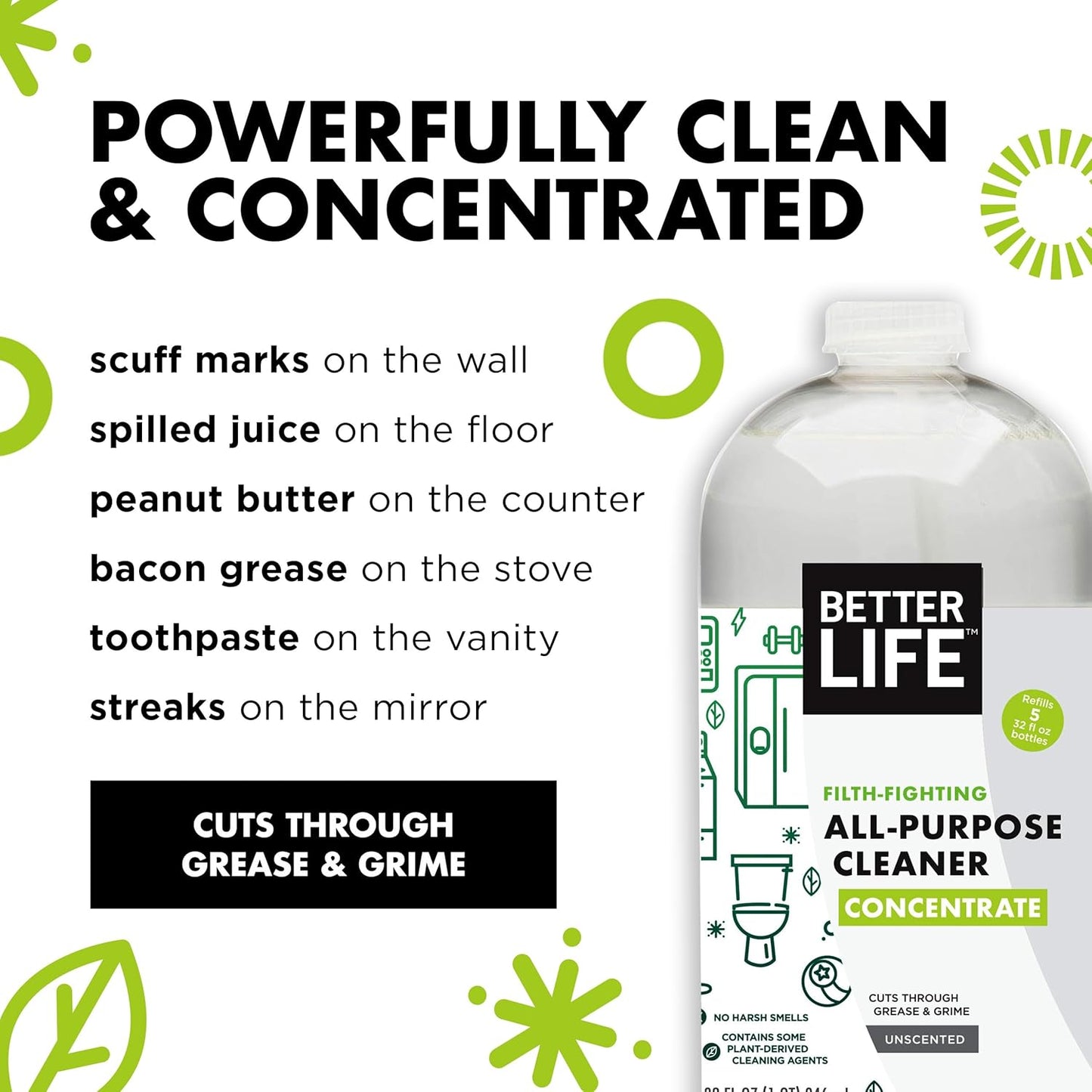 Better Life All Purpose Cleaner Concentrate- Multipurpose Home and Kitchen Cleaner for Glass, Countertops, Appliances, Upholstery & More - 32oz Unscented Concentrate