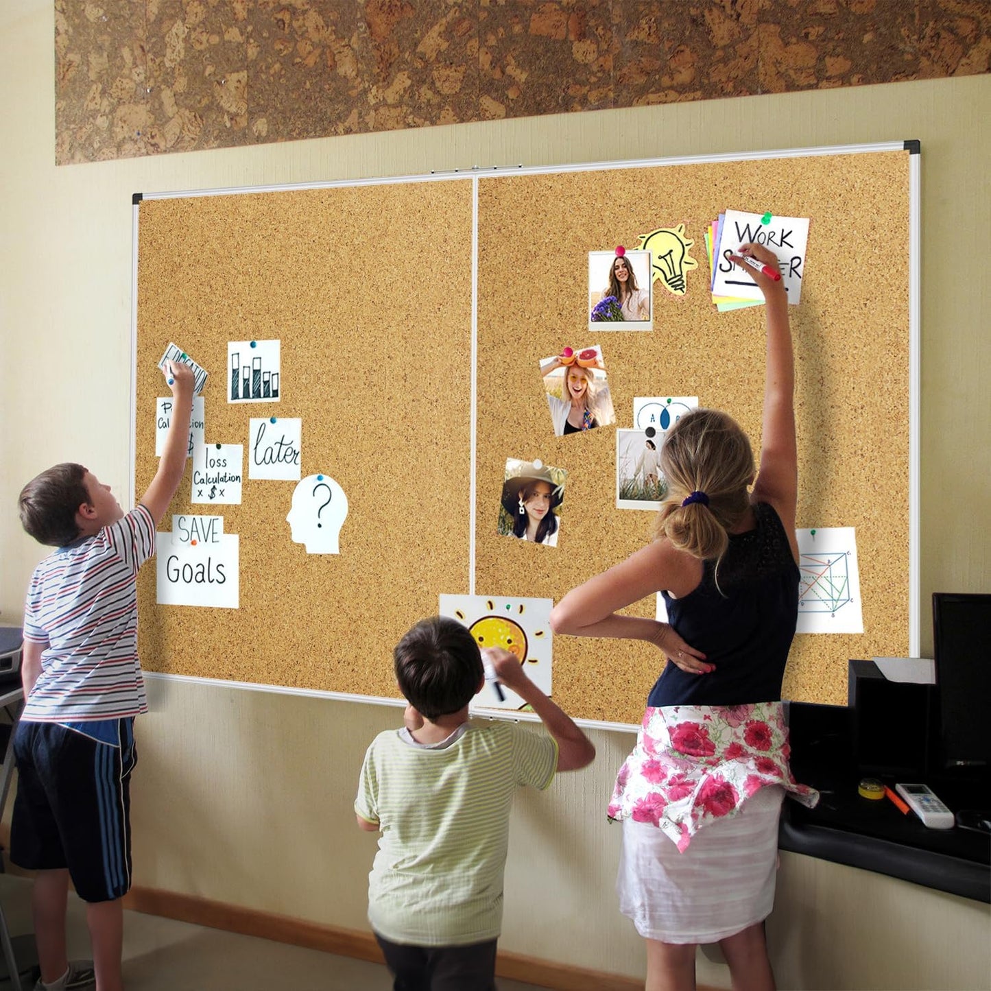 XBoard Large Cork Bulletin Board 60 x 48 Inch, Push Pin Corkboard with Aluminum Frame, 5' x 4' Message Notice Board for School, Home & Office Wall Display and Organization