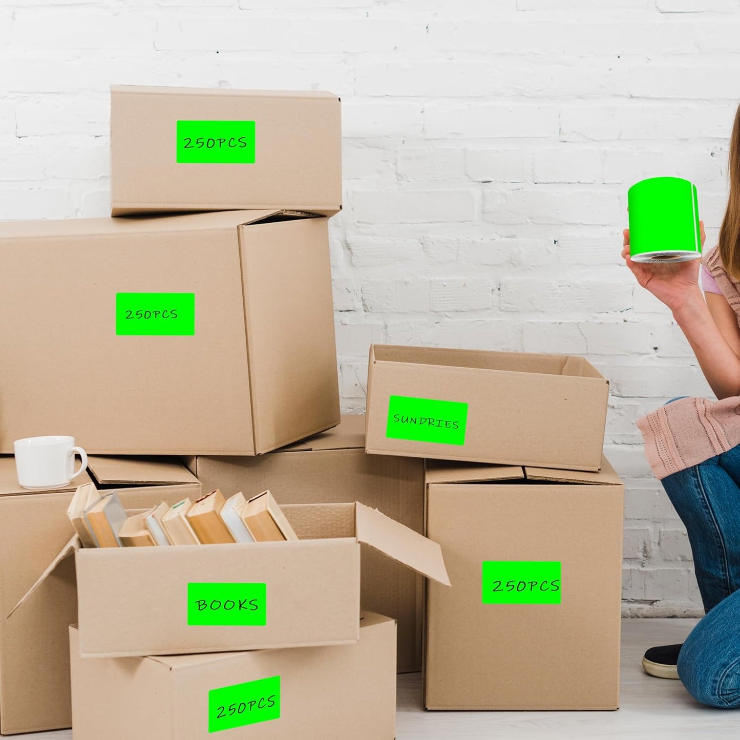 3 x 5 Inch 250Pcs Rectangle Color Coding Stickers,Strong Adhesion Easy to Write Label for Moving,Box Organization,Inventory,Business,Fluorescent Green