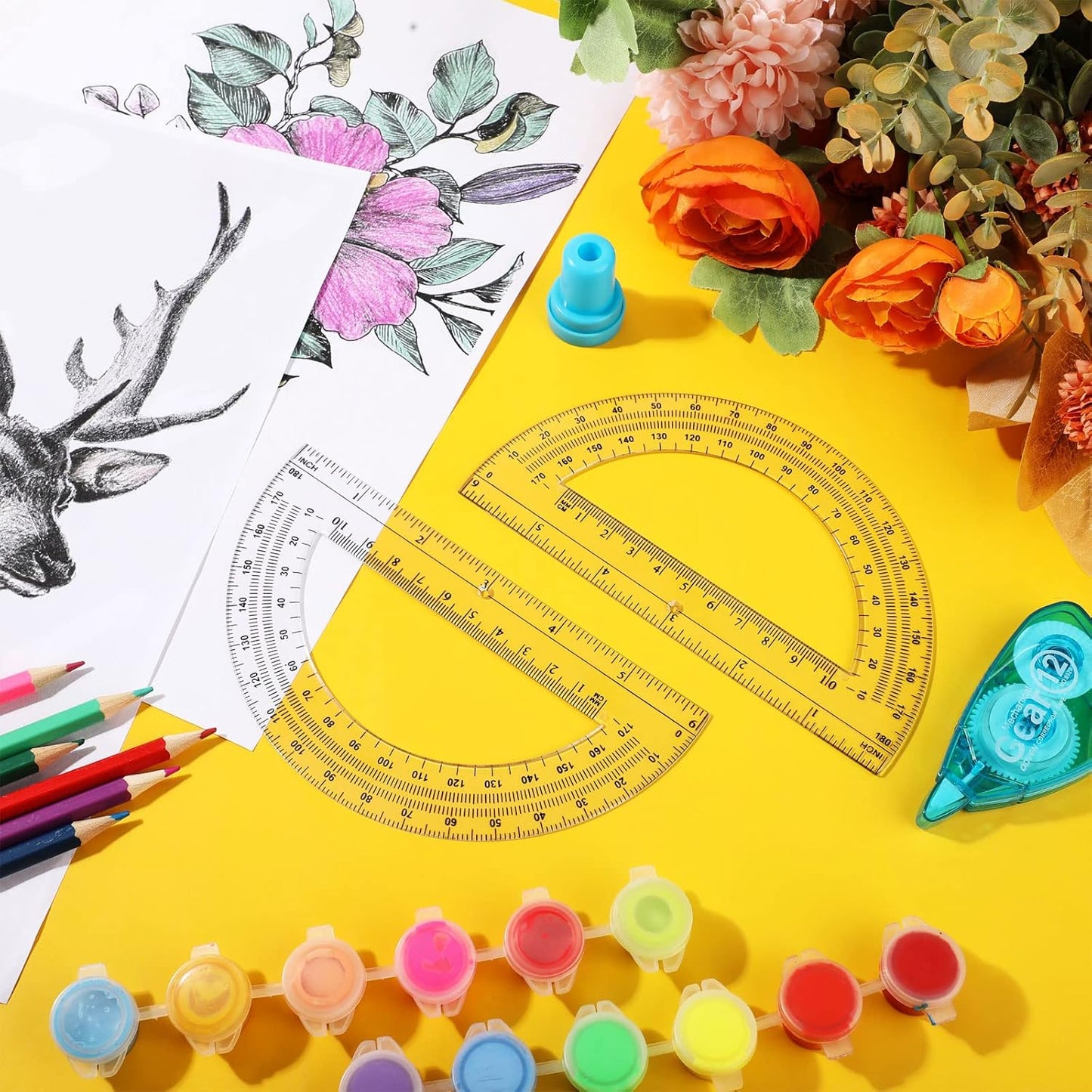 Zonon 24 Pieces Plastic Protractors Bulk Classroom Clear Math Protractors 180 Degrees 6 Inch for Geometry Student, Angle Measurement, Students Back to School Supplies Office Supplies