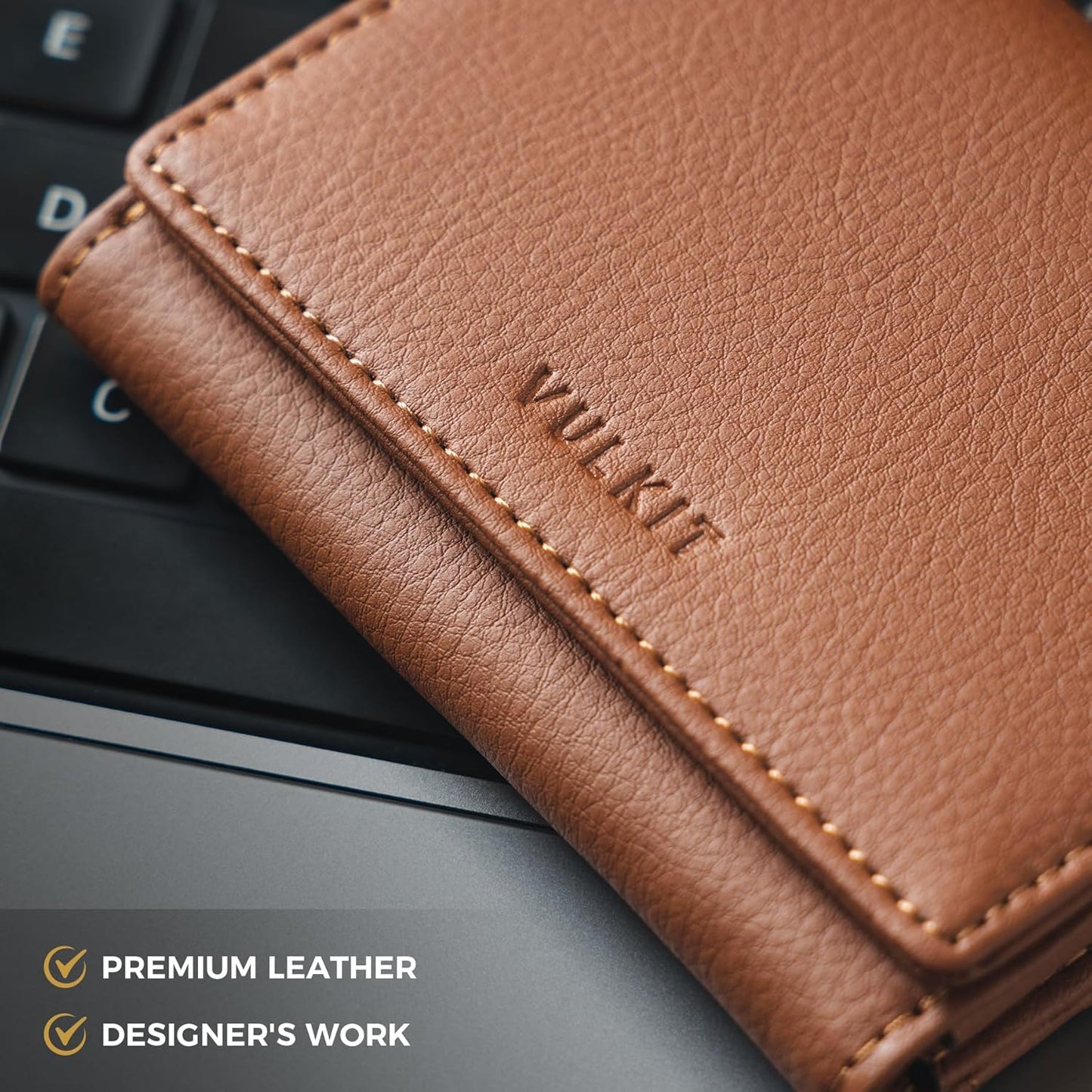 VULKIT Business Card Holder Premium Leather RFID Blocking Card Case With ID Window Magnetic Closure Holds Up to 40 Business Cards
