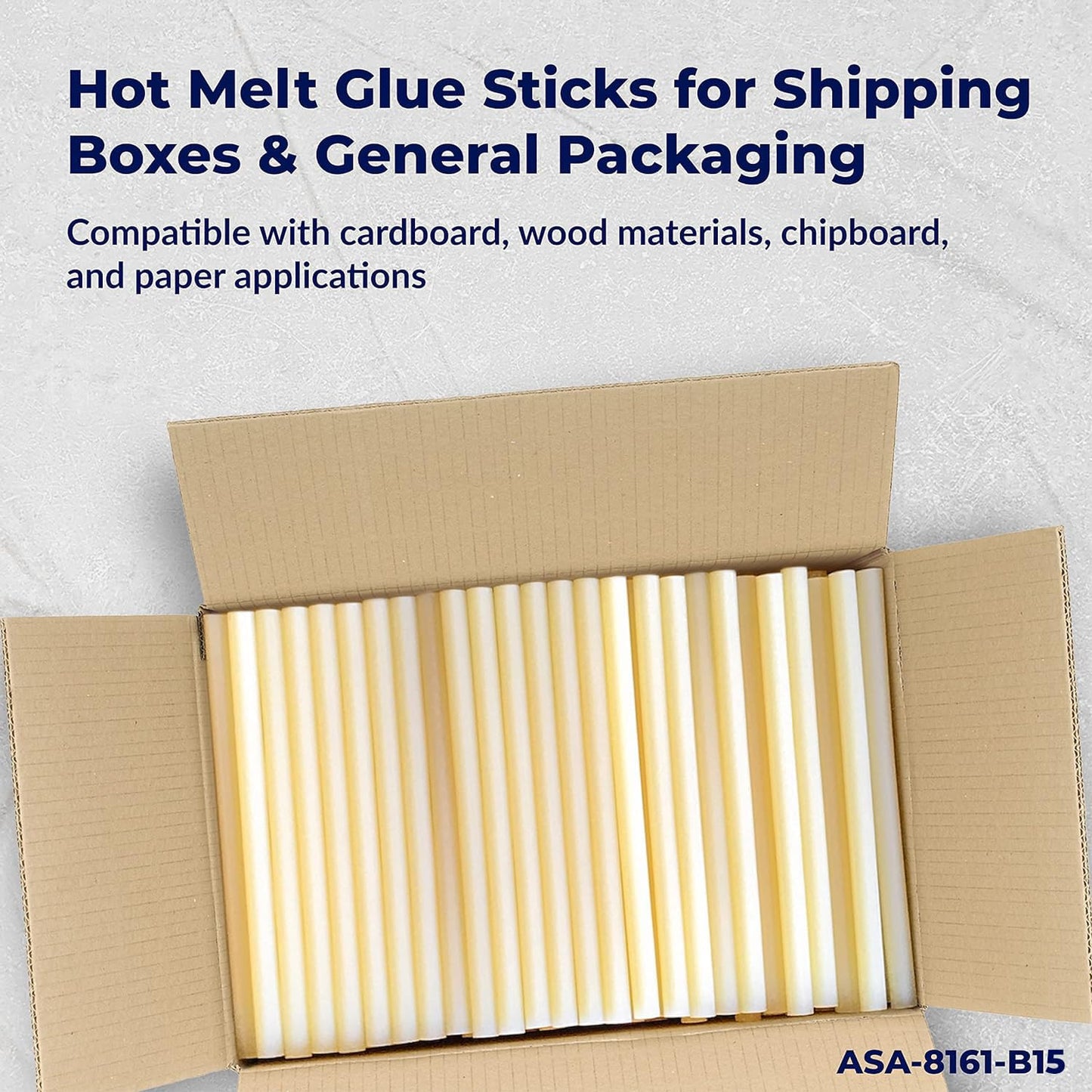 ASA Hot Glue Sticks for Glue Gun - 5/8" x 15" | High-Strength Hot Gun Sticks Adhesive for Corrugated Materials | Industrial Grade for Packaging & Woodworking | Pack of 185