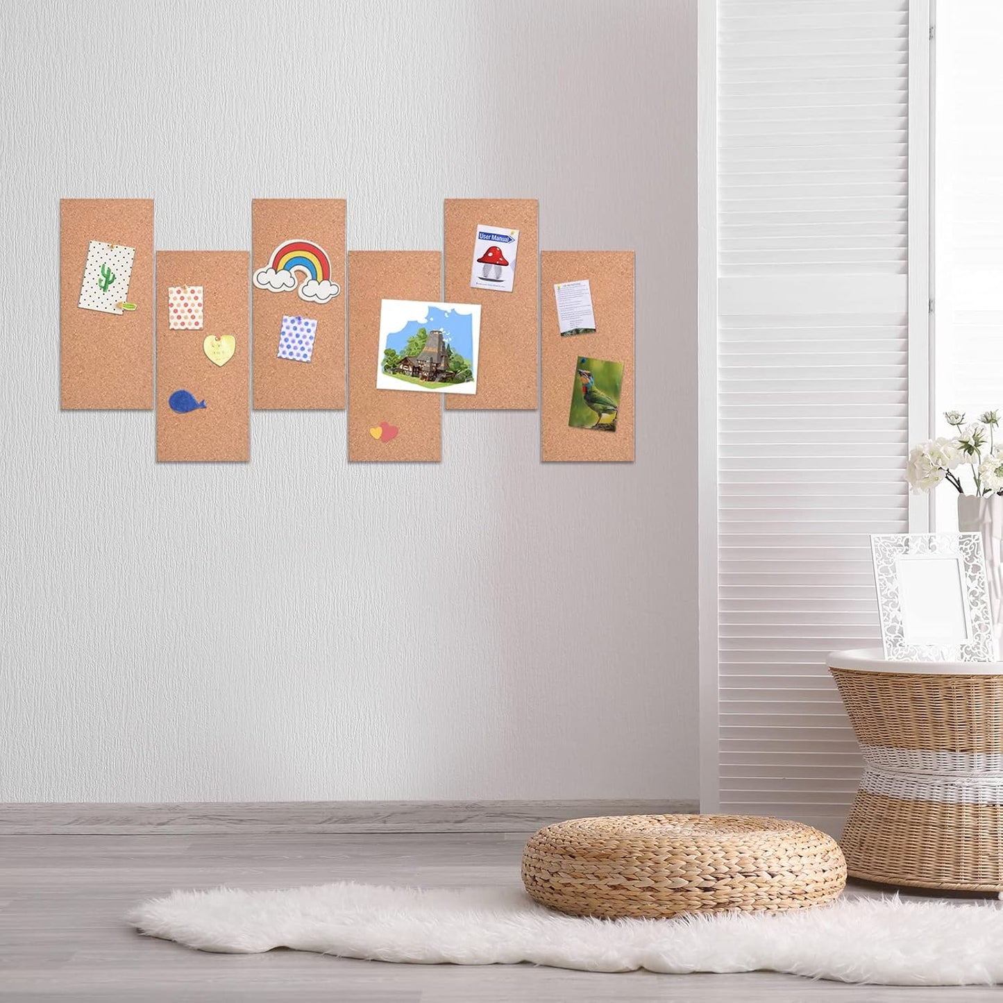 Transform Your Space with GARDYUE's 12-Pack Cork Bulletin Board Tiles - 17 x 8 Inches, 1/2" Thick, Self-Adhesive, Frameless, and Eco-Friendly - Perfect for DIY, Office, School, and Home Decor
