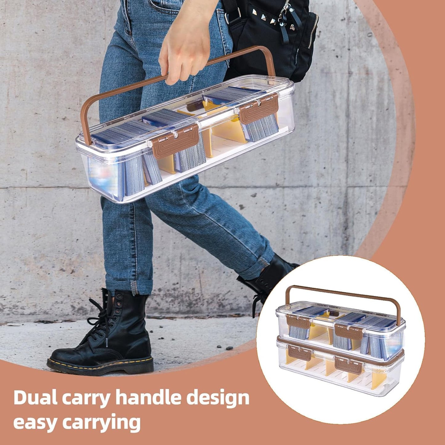 Toploader Storage Box, 2-pack Trading Card Storage Box with 5 Dividers, Highly Clarity Double handle TCG Card Storage Box, Large For Toploaders 650+Cards, Fit for YuGiOh, MTG and Sport Cards