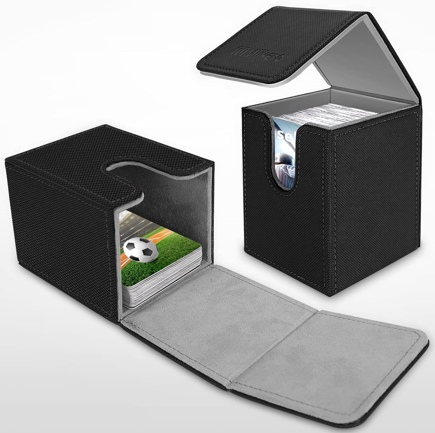 Mlikero 2 Pack Card Deck Box, Commander Deck Box Holds 200+ Single Sleeved Cards with 2 Dividers, Leather Magnetic Card Box Fit for MTG, TCG