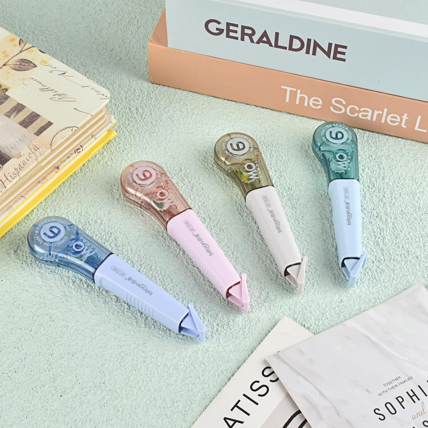 Temiary 12Pcs Correction Tape Pens, Aesthetic White Tape for Instant Correction, Easy to Use, Pen Shaped Applicator for Office School Supplies, 1/5 Inch x 236 Inches (Multicolor)