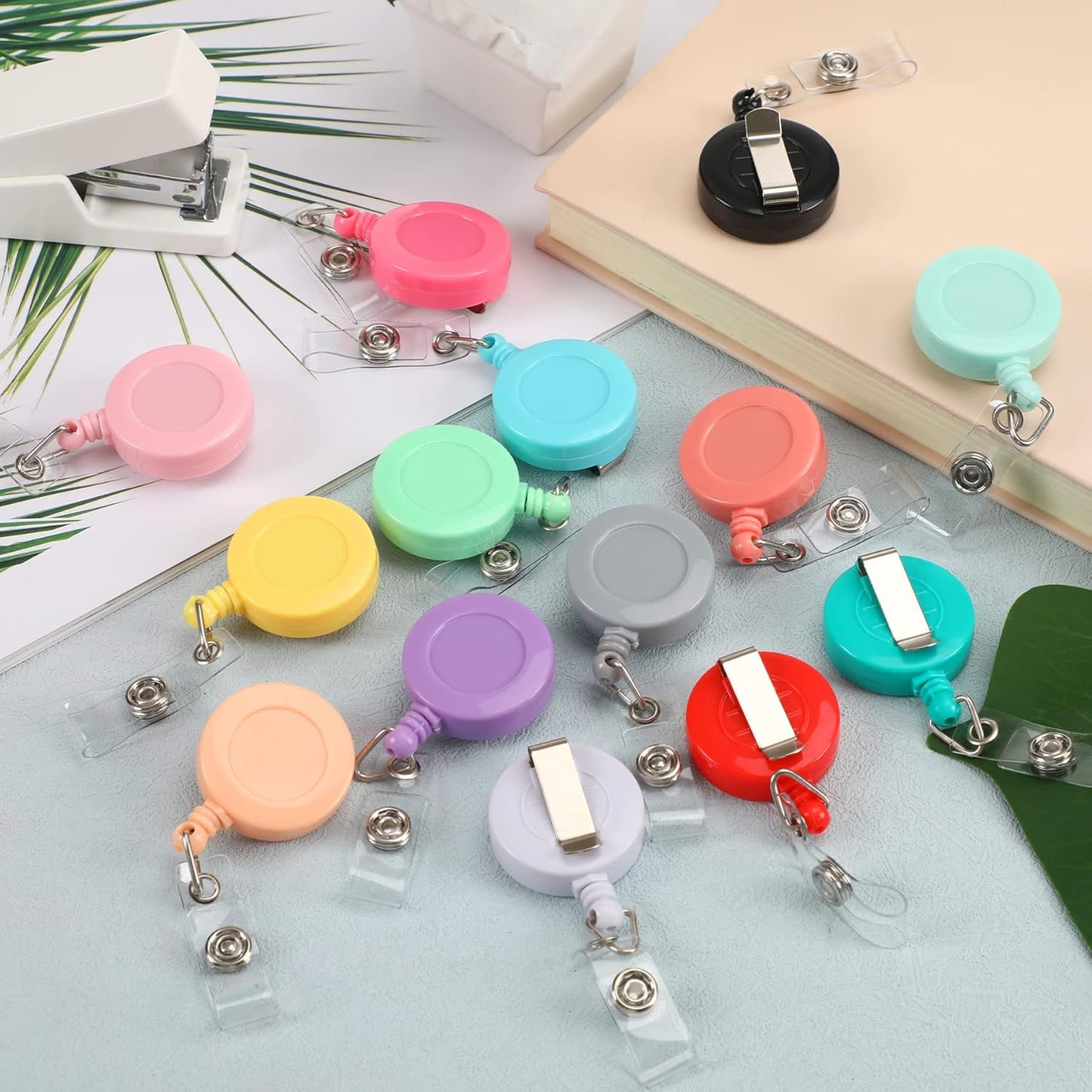 JANYUN 50 Pcs Retractable Badge Reel, Clips Holder Mixed Solid Color Nurse Students Doctor ID Badge Holder for Hanging ID Card Name Key Chain