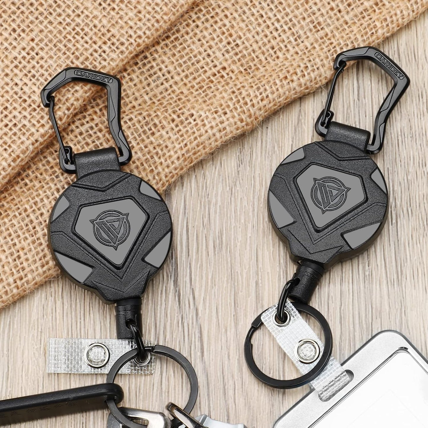 Oaridey 4 Pack Retractable Keychain Heavy Duty, Badge Reels Retractable, Tactical ID Badge Holder with Upgraded Zinc Alloy Carabiner, 31.5'' Coated Steel Cord, Bearing 8.0 oz