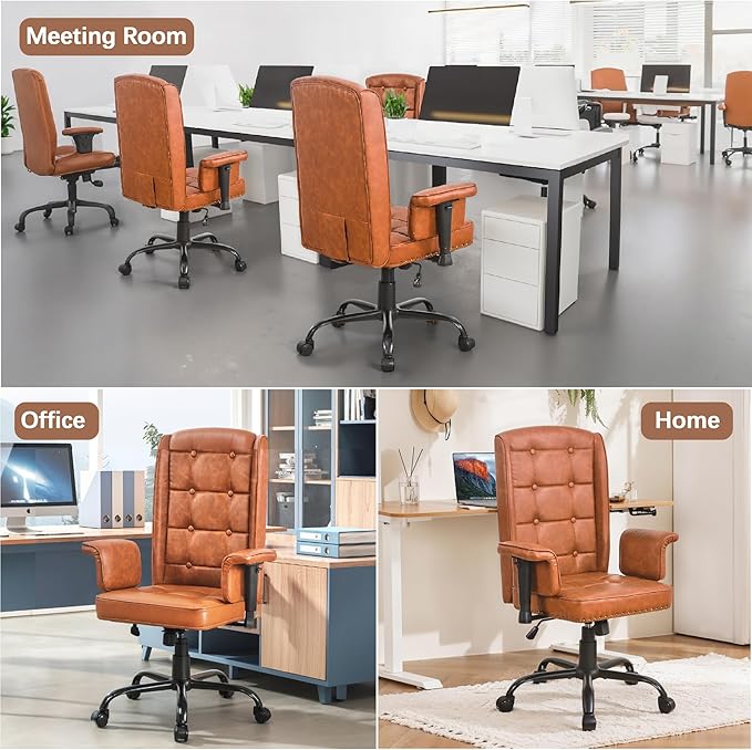 VECELO Modern Executive Office Chair with Wheels, Comfy Modern Task Chair with Adjustable Arms & Back, Ergonomic, Durable, Sturdy, Easy to Clean, Breathable Desk Chair for Home, Office, Deep Brown