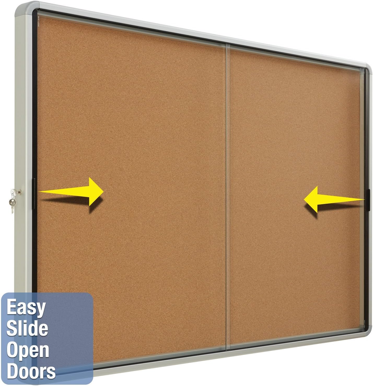 Quartet Enclosed Cork Bulletin Board, 56" x 39" or 18 Sheets, 2 Sliding Doors, Aluminum Frame (EISC3956)