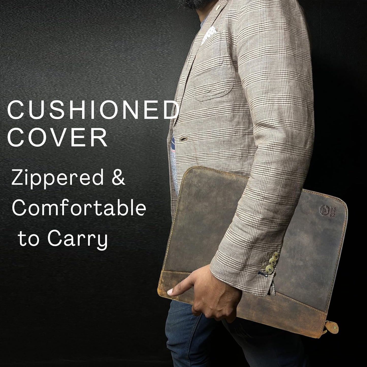 Business Leather Portfolio Leather Padfolio - Letter Pad Size Folder - iPad Organizer Folder Gift for Men and Women (Brown)