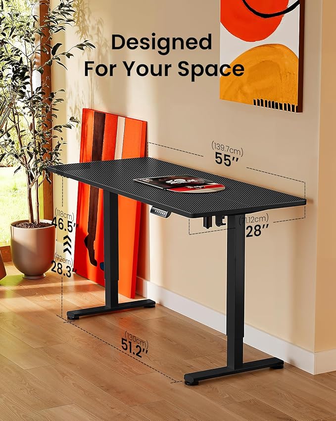 ErGear Height Adjustable Electric Standing Desk, 55 x 27.5 Inches Sit Stand up Desk, Memory Computer Home Office Desk with Two-Piece Desktop (Carbon Fiber Black)