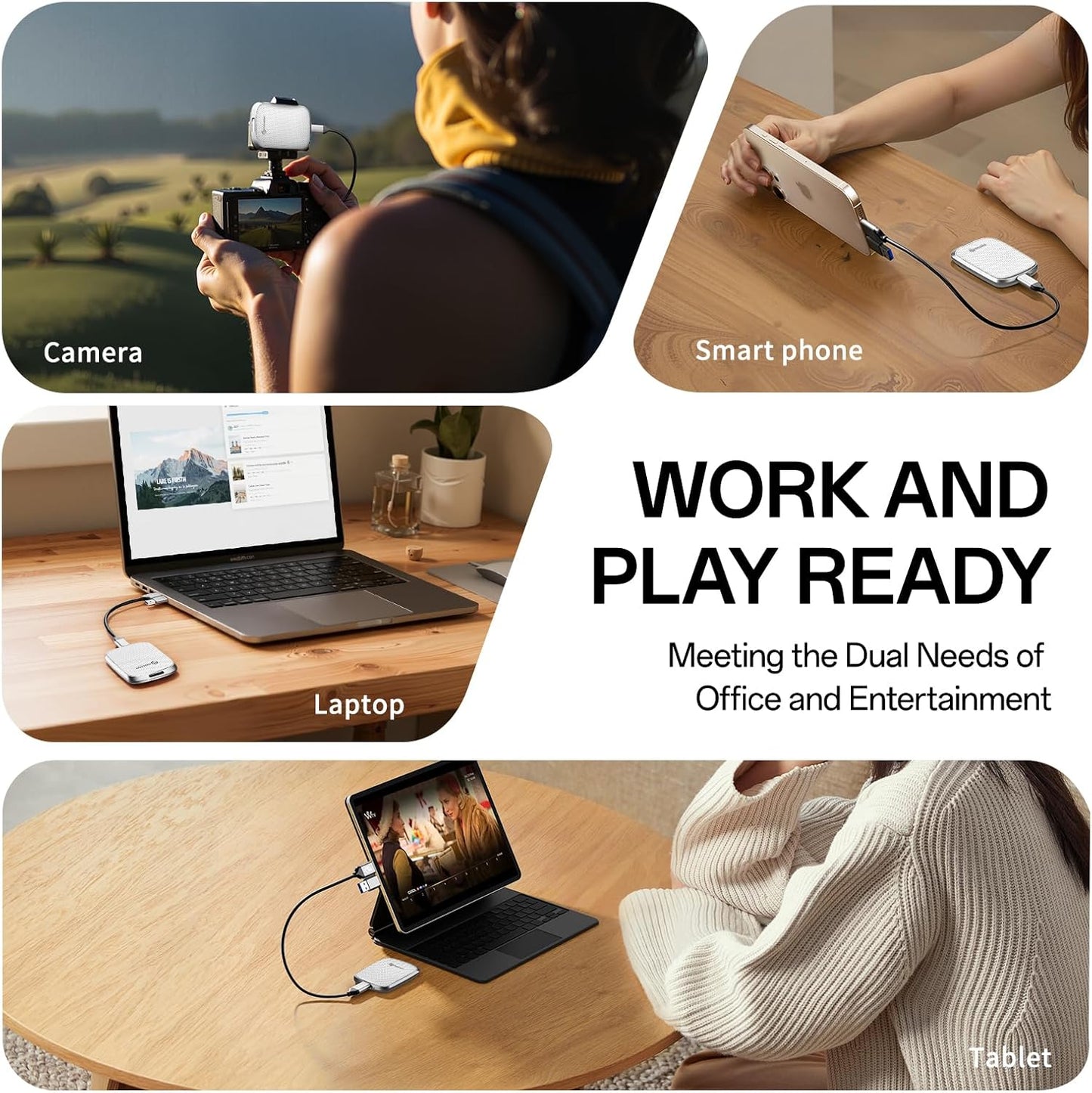 PHIXERO P5PLUS Portable SSD 4TB Up to 550MB/s, USB 3.2 Gen 2 External Solid State Drive,USB C to C&A for Smartphone,Tablet,PC,Labtop (White)