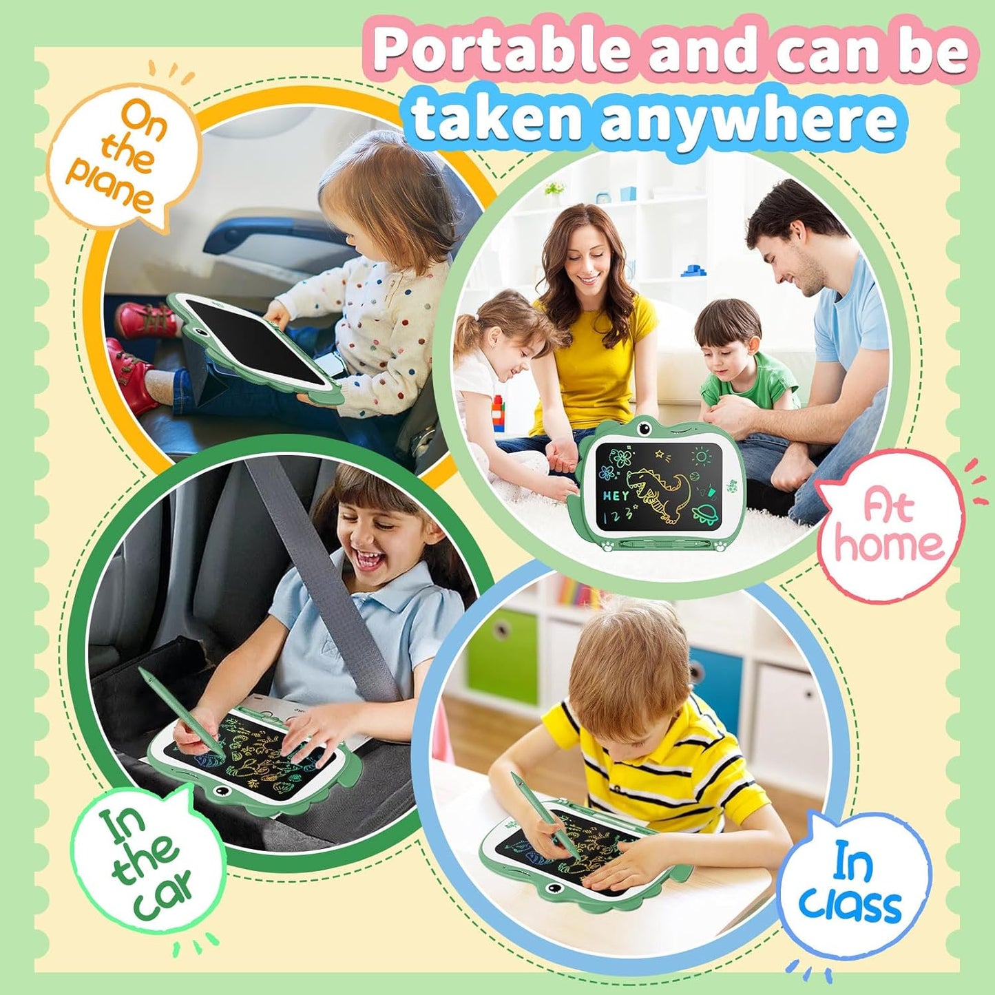 8.5 Inch Dinosaur LCD Drawing Tablet Writing Board Toddler Toy Educational Toys Birthday Christmas Gifts Toys for 3 4 5 6 Years Old Boys and Girls (Green)