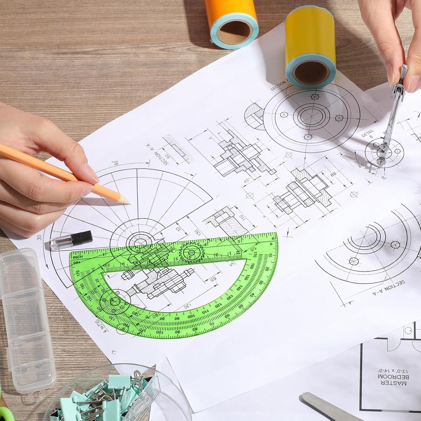 EBOOT Student Geometry Math Set, Drawing Compass and 6 Inch Swing Arm Protractor 180 Degree Math Protractor(Green)