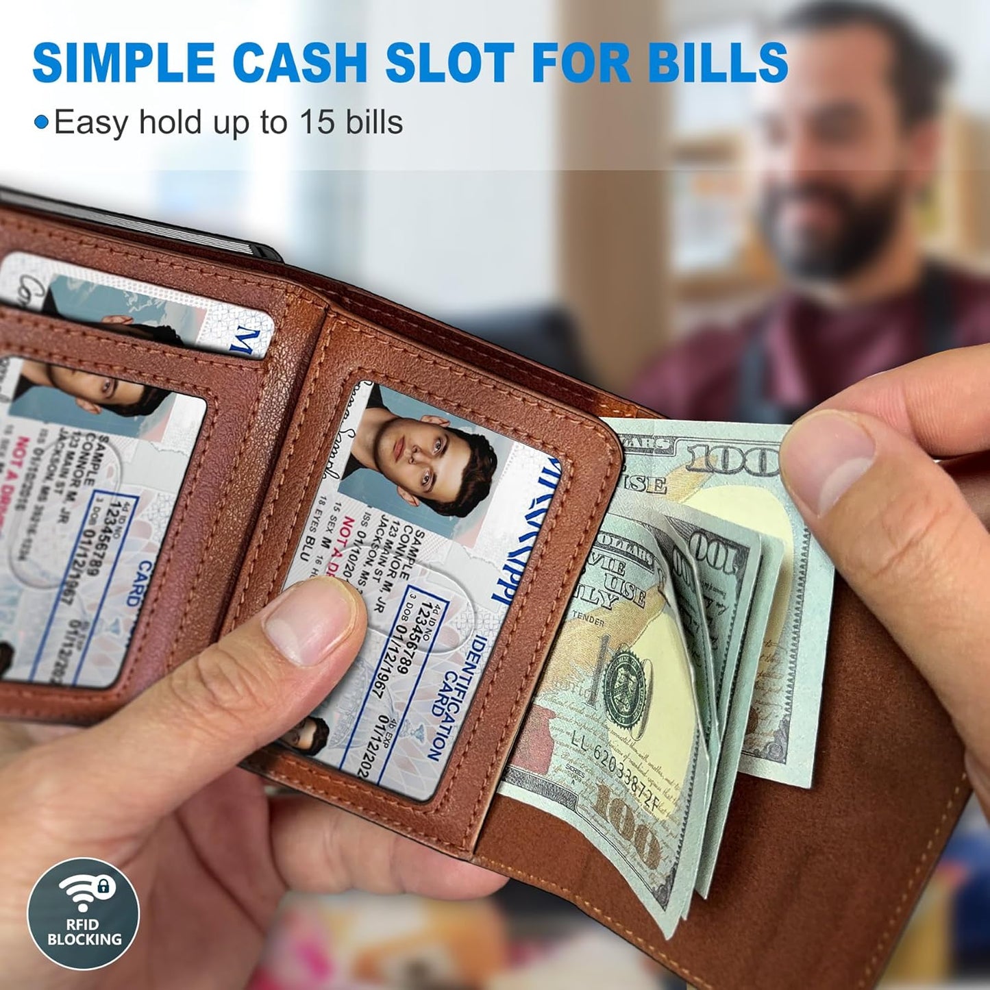 Airtag Wallet for Men,with Cash Pocket 2 ID Window 9-12 Cards,Metal Case Smart Slim Pop Up Credit Card Holder Flip with Magnetic Closure RFID Blocking Trifold wallet with Gift Box