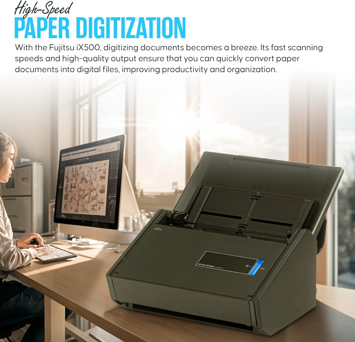 IX500 Fujitsu Scansnap Receipt Scanner for Mac & PC - USB High Speed Cloud Enabled Document, Photo Scanners - ADF with Duplex Scanning - Comes with 16v, USB 3.0 Cable (Renewed)