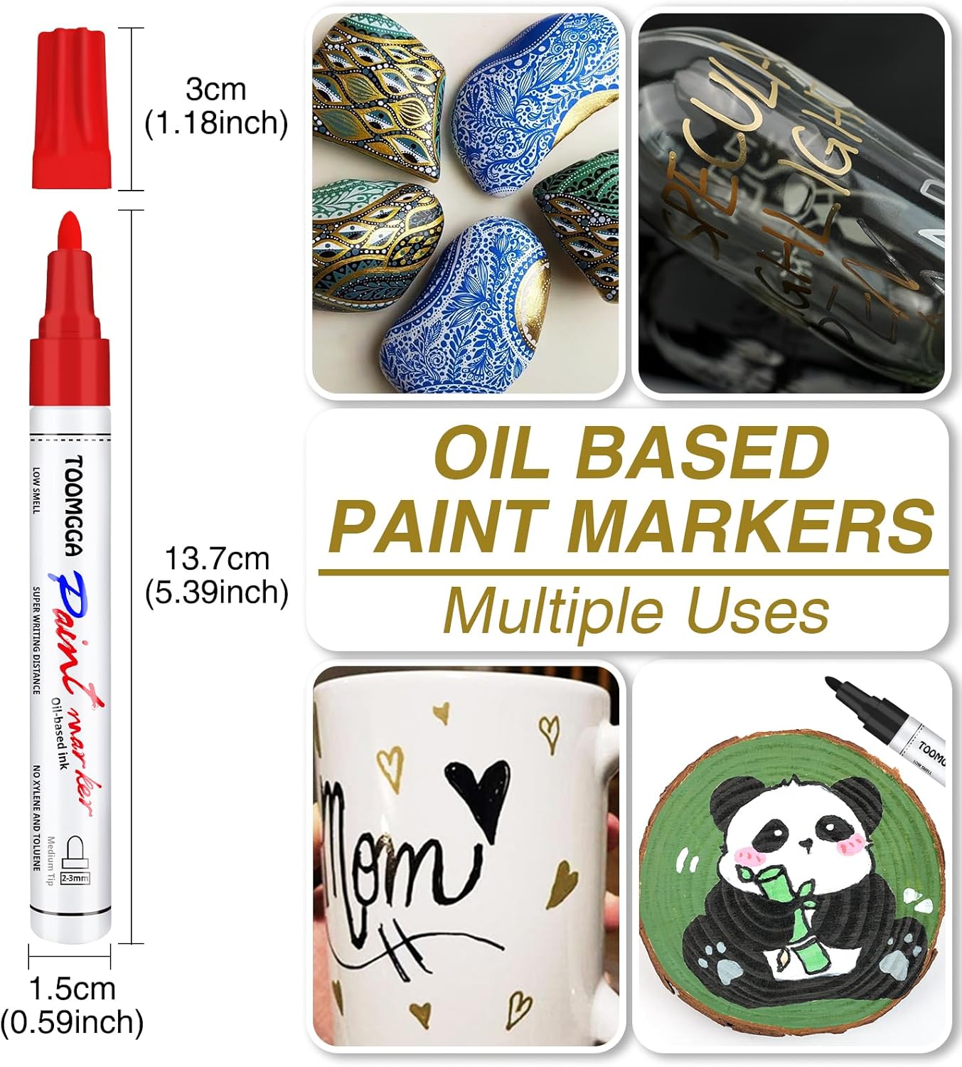 Yellow Permanent Paint Pens Paint Markers - 6 Pack Oil Based Markers, Quick Drying and Waterproof Marker Pen, Car Tire, Metal, Rock Painting, Wood, Ceramic, Plastic, Canvas, Mugs, Medium Tip