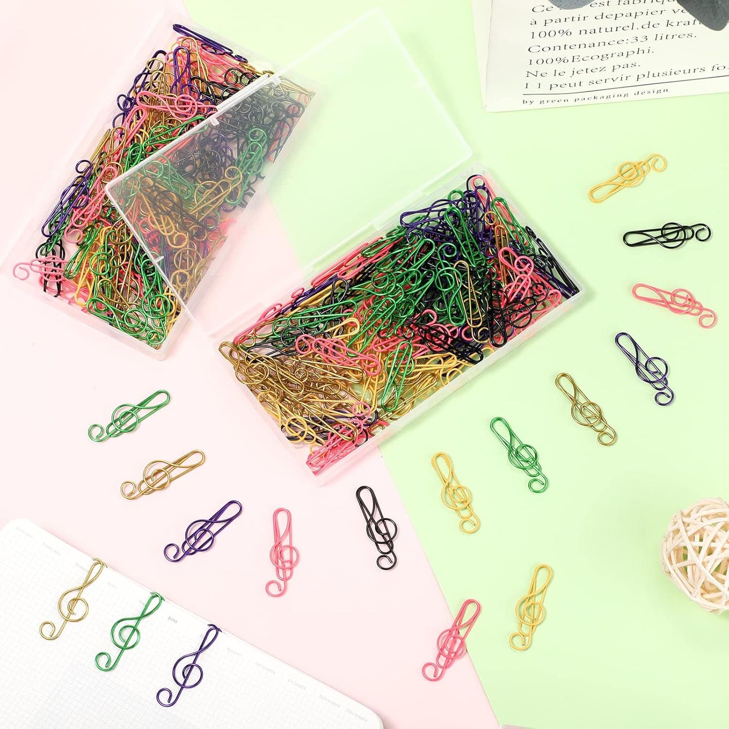Outus 200 Pcs Music Paper Clips 6 Colors Metal Musical Notes Paper Clips Treble Clef Paper Clips Funny Music Teacher Gifts for Desk Bookmark Office School Notebook